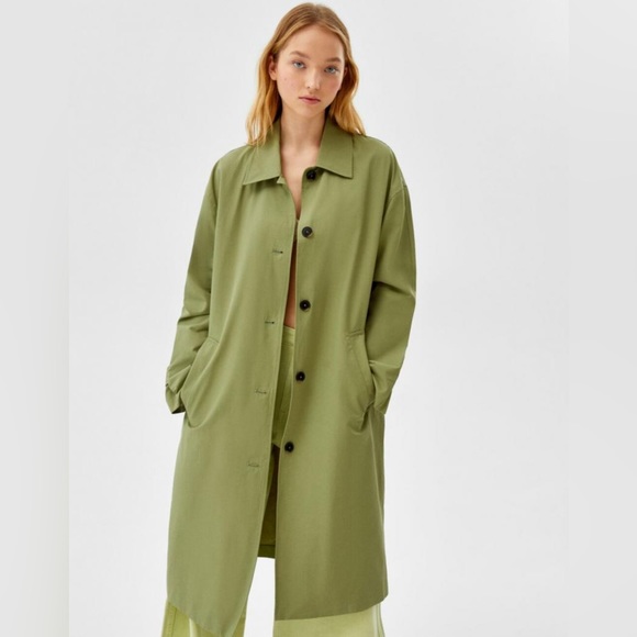 Bershka Cotton Trench Coat in Khaki Green - Picture 11 of 12